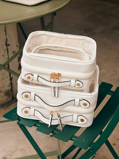 CALPAK Small Clear Cosmetics Case in White front view; CCM2001-WHITE view 2