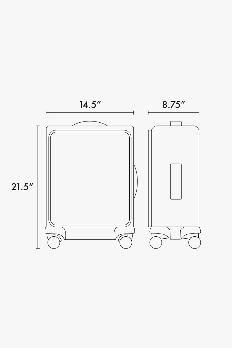 Terra 35L Soft-Sided Carry-On Luggage line drawing dimensions 21.5"x14.5"x8.75"