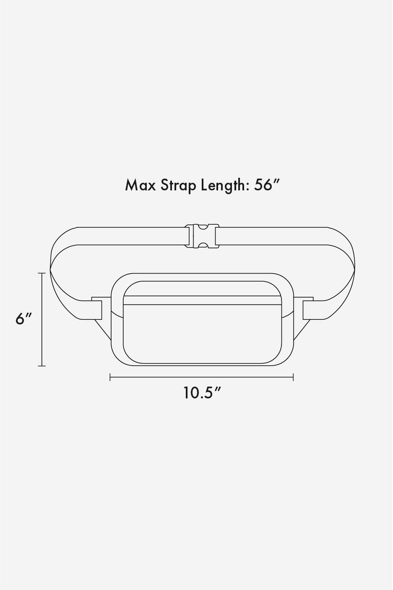 CALPAK Terra Small Sling Bag line diagram drawing showing dimensions of 10.5"x6" with the strap maximum totaling 56"