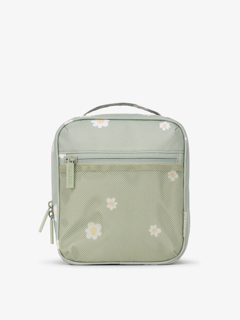Front-view of CALPAK The Everything Cube made with durable exterior material featuring exterior mesh pocket and top handle in daisy