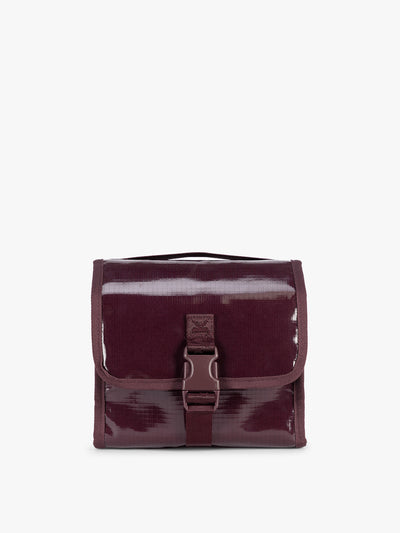 CALPAK Terra Hanging Toiletry Bag to store makeup and toiletries in dark red  Dark Cherry on a white background; THY2201-DARK-CHERRY view 1