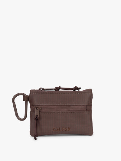 CALPAK Terra Clippable Card Pouch in brown Walnut front view; TPC2401-WALNUT view 1