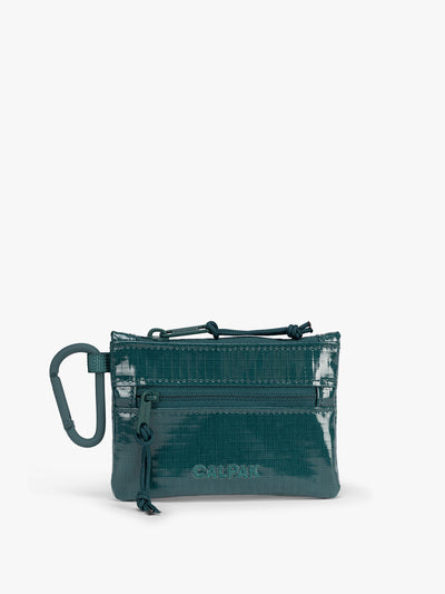 Kale blue green of CALPAK Terra Clippable Card Pouch with carabiner clip and zipper on a white background; TPC2401-KALE view 1