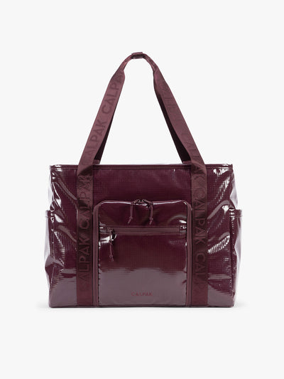 CALPAK Terra 35L Tote Bag with zippers in dark red Dark Cherry on a white background; TTO2401-DARK-CHERRY view 1