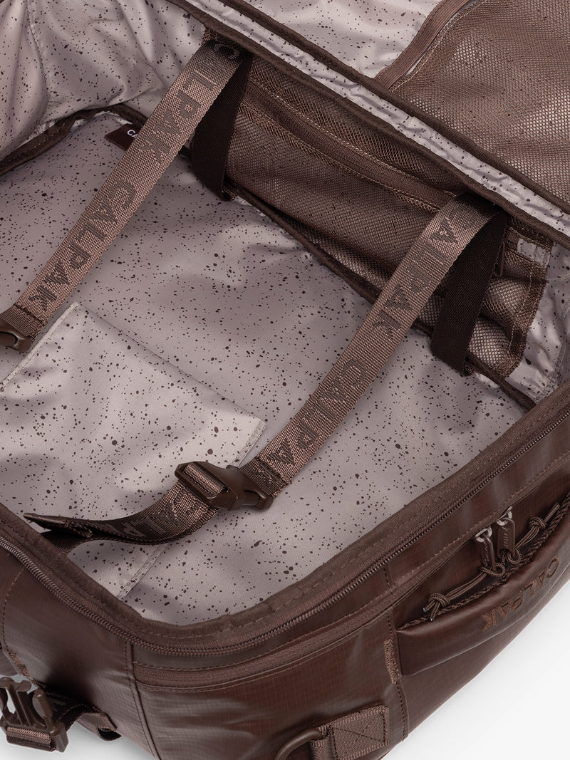 CALPAK Terra 26L Laptop Duffel Backpack in brown Walnut interior view