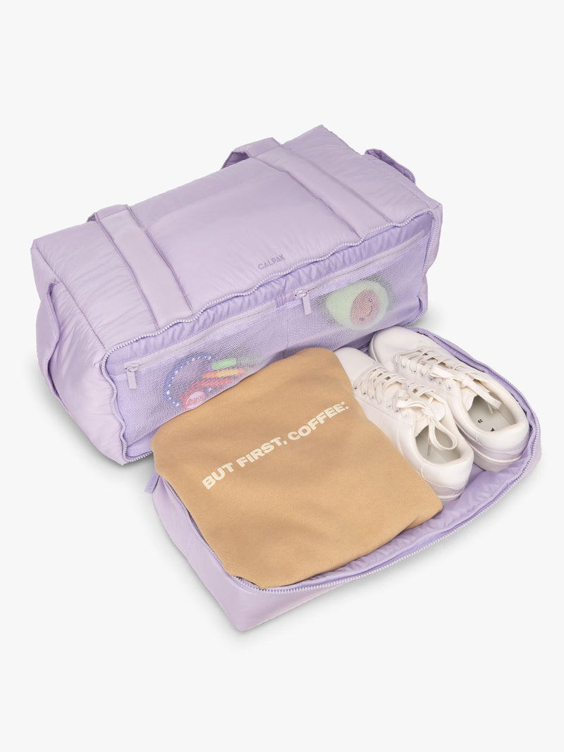CALPAK Weekender Duffel interior in light purple Orchid; WDB2501-ORCHID