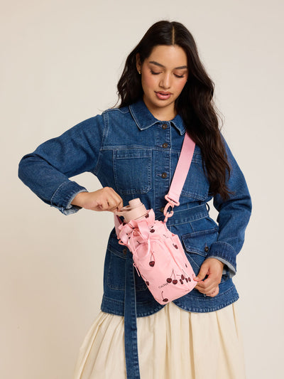 CALPAK Water Bottle Holder in Oatmeal Chery in pink with cherry pattern; AWH2101-BLOSSOM-CHERRY view 2