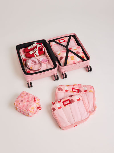 Set of CALPAK Packing Cubes in colorful pink pouches with Miffy and animal pattern on a white background; PC1601-MIFFY-PINK-ZOO-TRIP view 2