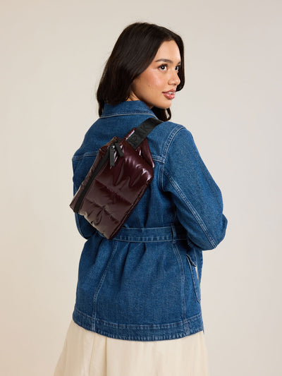 CALPAK Luka Belt Bag in maroon Glazed Dark Cherry; BB1901-GLAZED-DARK-CHERRY view 2