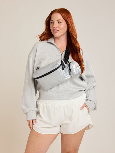CALPAK Luka Belt Bag in Silver; BB1901-SILVER view 2