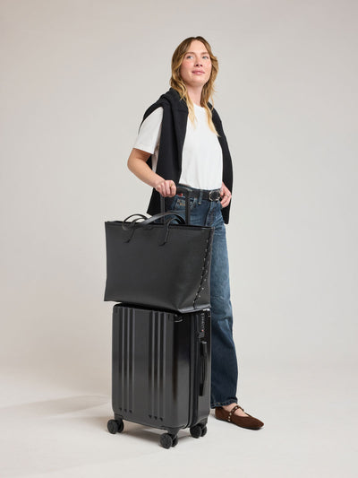 CALPAK Colette 15 Canvas Laptop Tote in black canvas material ; CLCT2601-BLACK view 2