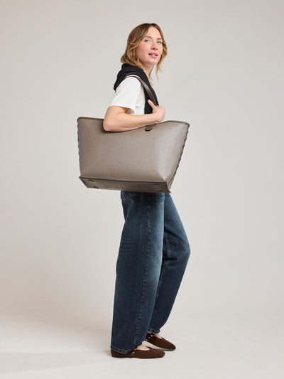 CALPAK Colette 15 Canvas Laptop Tote in brown canvas material ; CLCT2601-MUSHROOM view 2