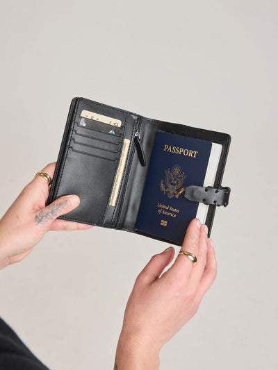 CALPAK Colette Multi Passport Wallet in Black canvas material ; CLPW2601-BLACK view 2