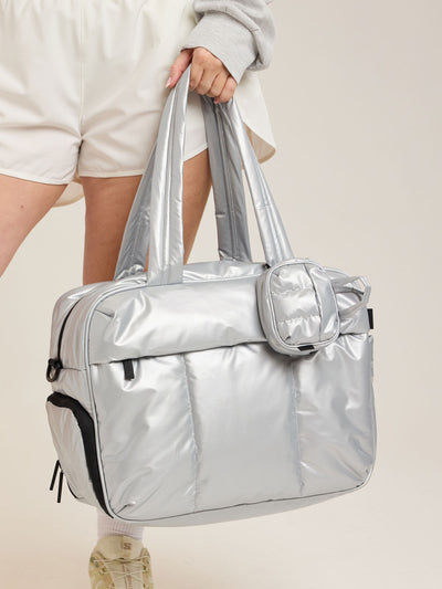 CALPAK Luka Duffel Key Pouch in SIlver on a white background; ALK2501-SILVER view 2