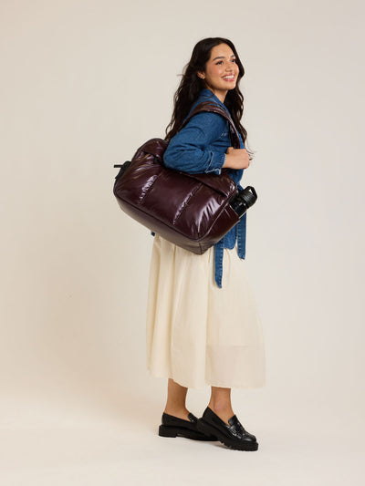 CALPAK Dark Cherry red Luka Duffel front view on a white background; DSM1901-GLAZED-DARK-CHERRY view 2