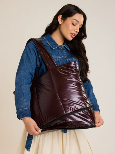 CALPAK Luka Expandable Tote in maroon Dark Cherry; ALT2201-GLAZED-DARK-CHERRY view 2