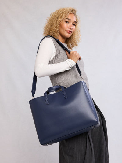 CALPAK Haven 16 Laptop Tote in dark blue Navy; ATO2102-NAVY view 2