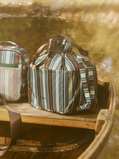 CALPAK Insulated Lunch Bag in multicolor (celadon, mushroom, french blue, lavender) striped Riviera Stripe; ALB2001-RIVIERA-STRIPE view 2