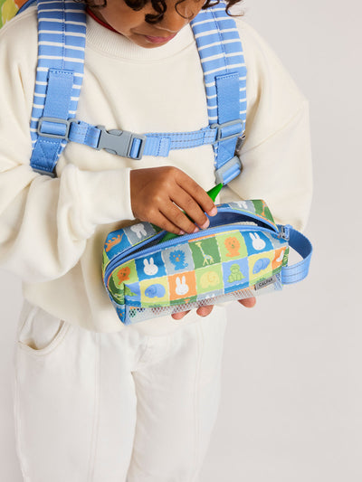 Colorful CALPAK Kids Pencil Case with Miffy and cartoon designs on a white background in Miffy Blue Zoo Trip; CKPC2501-MIFFY-BLUE-ZOO-TRIP view 2