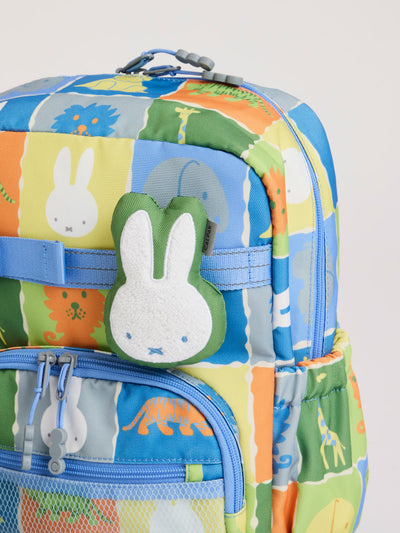 Plush Miffy x CALPAK Pluffy Bag Charm keychain with a green border and Miffy on a white background; APLF2501-GREEN-MIFFY view 2