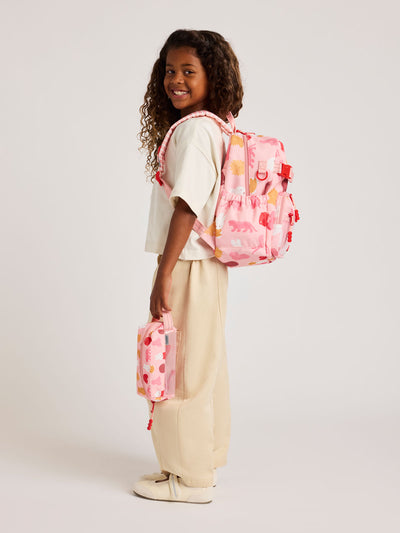 CALPAK Kids Small Backpack with Miffy and pink colorful animal pattern on a white background; CKBS2501-MIFFY-PINK-ZOO-TRIP view 2