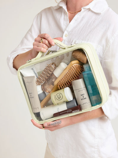 CALPAK Large Clear Cosmetic Case in light green Celadon ; CCC2001-CELADON view 2