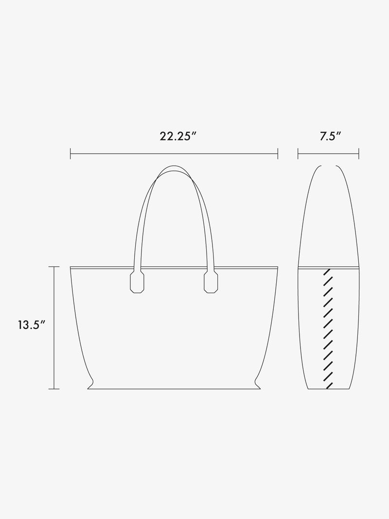 CALPAK Colette Canvas laptop tote bag drawing dimensions in inches  13.5" x 22.25" x 7.5"