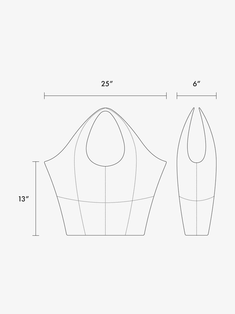 Calpak Luka Tote Measurement chart of a garment with dimensions labeled on a white background