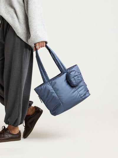 CALPAK Luka Backpack Zip Bag Charm in metallic dark blue Metallic Indigo; AMB2201-METALLIC-INDIGO view 2