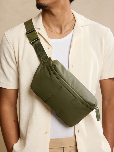 CALPAK Luka Belt Bag in dark green Pine front view; BB1901-PINE view 2