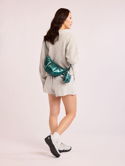 CALPAK Luka Crescent Bag in dark green shiny Kale; CBL2601-GLAZED-KALE view 2