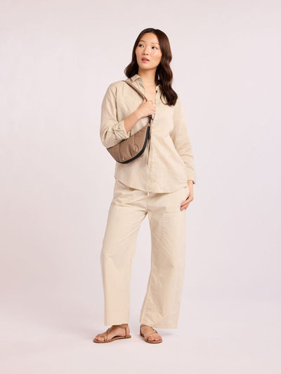 CALPAK Luka Crescent Tote bag in light brown Chocolate with shoulder strap and bag is expandable up to 2; CBL2601-CHOCOLATE view 2