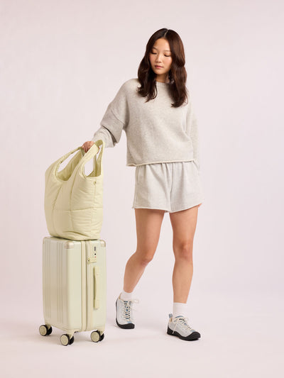 CALPAK Luka Everything Laptop Tote in light green Celadon with shoulder strap on a white background; AET2601-CELADON view 2