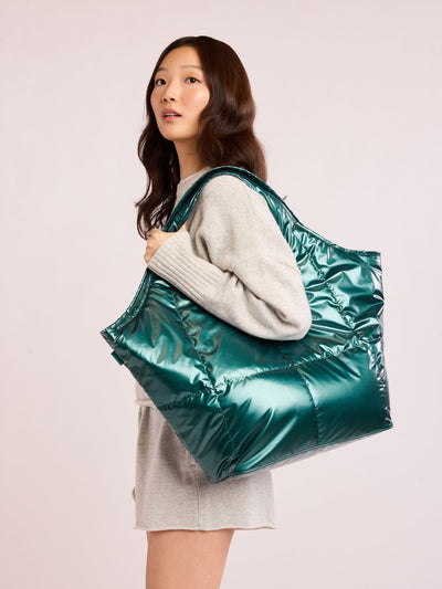 CALPAK Luka Everything Tote in dark green shiny Kale; AET2601-GLAZED-KALE view 2