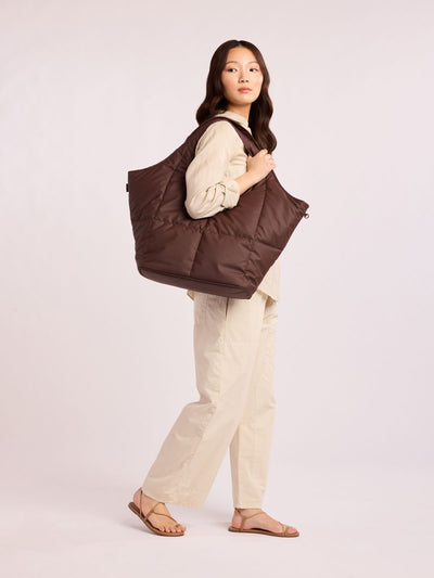 CALPAK Luka Everything Laptop tote in brown Walnut with shoulder strap on a white background; AET2601-WALNUT view 2