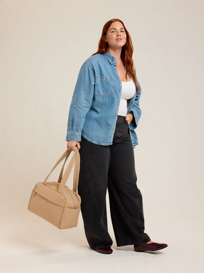 CALPAK Luka Mini Duffel in beige Latte on a white background; DLM2501-LATTE view 2