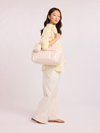 CALPAK Luka Mini Duffel in light pink shiny Pearlescent; DLM2501-PEARLESCENT view 2