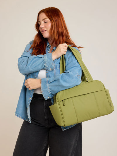 CALPAK Luka Mini Duffel in dark green Pistachio on a white background; DLM2501-PISTACHIO view 2