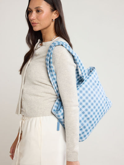 CALPAK Luka Mini Tote in white and blue gingham pattern in French Blue Gingham ; ALM2401-FRENCH-BLUE-GINGHAM view 2