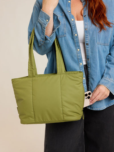 CALPAK Luka Mini Tote in green Pistachio on a white background; ALM2401-PISTACHIO view 2