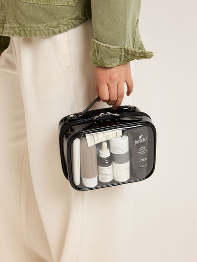 CALPAK Small Clear Cosmetic case in Glazed Black; CCM2001-GLAZED-BLACK view 2