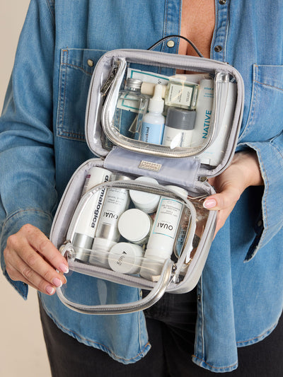 CALPAK Small Clear Cosmetic case in Silver; CCM2001-SILVER view 2