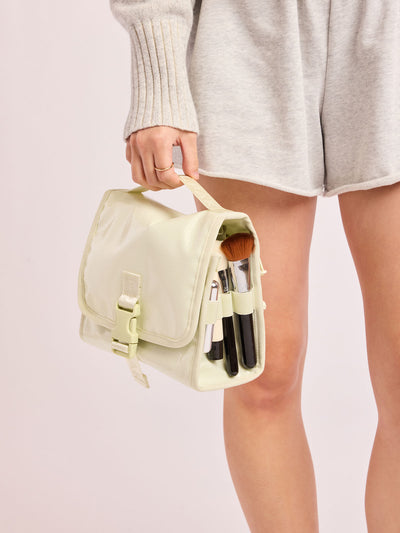CALPAK Terra Hanging Toiletry Bag in light green Celadon with front buckle; THY2201-CELADON view 2