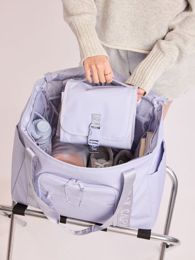 CALPAK Terra Hanging Toiletry Bag in light purple Sea Glass with front buckle; THY2201-SEA-GLASS view 2