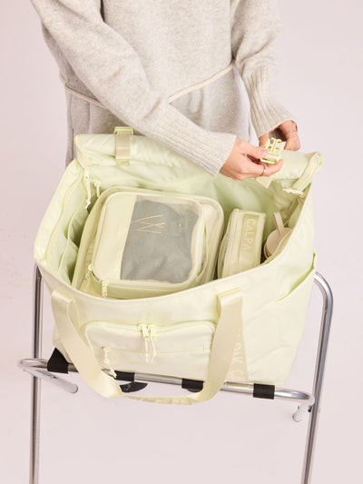 CALPAK Terra 5-Piece Packing Cube Set in light green Celadon with two small cubes, two medium cubes, and one large mesh cube with zippers and mesh; PCT2601-CELADON view 2