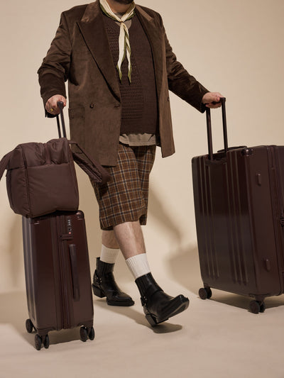 CALPAK Ambeur 2pc Set that includes Carry-On Luggage and Large Luggage in brown Walnut metallic look; LAM2000-WALNUT view 2