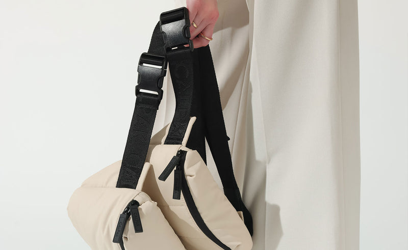 Luka Belt Bag in off-white Oatmeal with adjustable crossbody strap